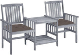 vidaXL Solid Acacia Wood Patio Chairs with Tea Table and Cushions - Outdoor Furniture Bistro Garden Set, Gray/Taupe - Photo 1