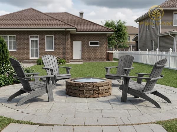 Psilvam Oversized Adirondack Chair, Fade-Resistant & Odor-Free Poly Lumber Fire Pit Chairs with Cup Holder, Weatherproof Outdoor Chair, Easy 15 Min Install Patio Chair, 350 Lbs Support (1, Gray)