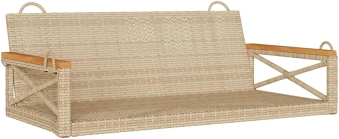 Beige Poly Rattan 2-Seater Patio Swing Bench with Cushions, Weather-Resistant Outdoor Furniture for Garden - Photo 2