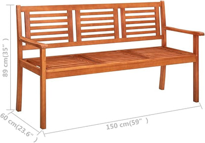 Natural Brown Solid Eucalyptus Wood Large Durable Garden Bench for Outdoor Seating, Traditional Style with Spacious 55.1 Inch Width, Ergonomic Backrest, Weather-Resistant