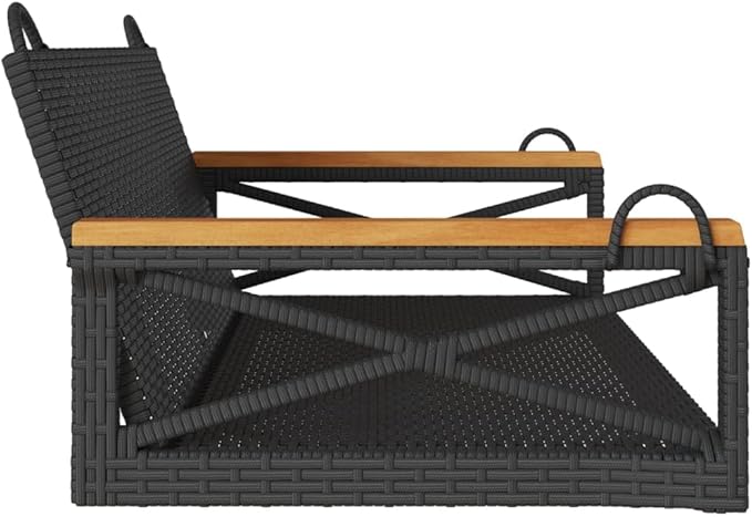 Black Poly Rattan Swing Bench for Outdoor 2 Seater 39.4 Inch Wide Comfortable Patio Garden Porch Furniture with Durable Steel Frame and UV Resistant Woven Design