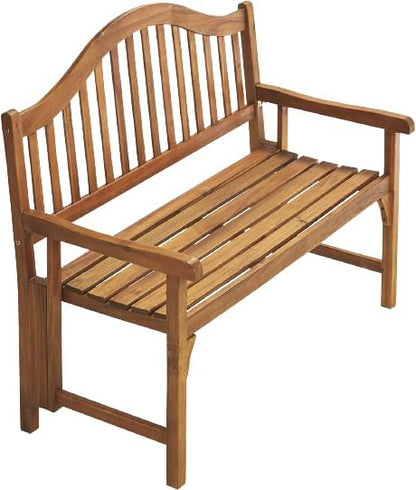 Patio Wise Foldable Acacia Wood Garden Bench, 4 Foot Indoor/Outdoor Wooden Porch, Patio, & Park Seating, Curved Backrest and Armrest, 48" Wide x 24-3/4" Deep x 41" High, Teak Color