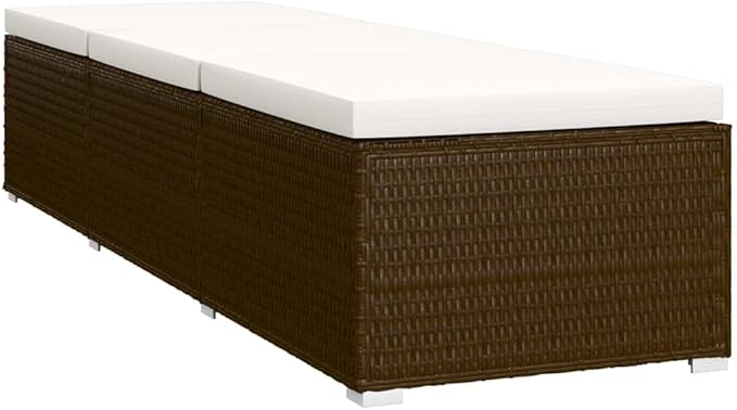 Sun Lounger Brown Rattan with Cream Cushion Patio Sunbed Garden Sun Lounger for Yard Poolside - Photo 5