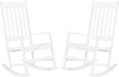Square Wooden Rocking Chair Classic Comfort Durable Solid Wood Frame Easy Assembly Relaxing Morning Coffee & Conversations for Indoor Outdoor Front Porch Backyard Lawn Garden White
