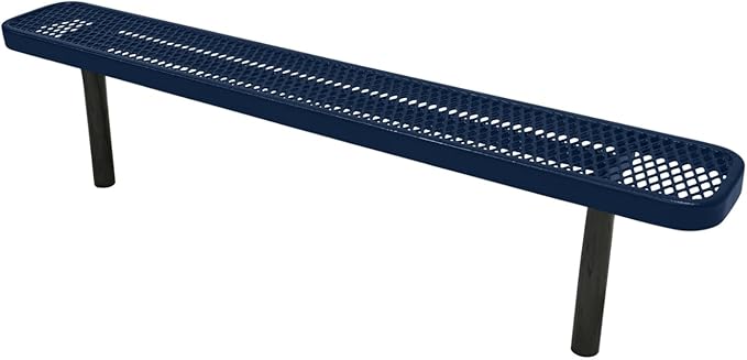 COATEDOUTDOORFURNITURE Heavy-Duty Outdoor Bench Thermoplastic Coated, Expanded Metal, Commercial-Grade Seating, Made in America (Inground Without Back, 6 Ft, Textured Dark Blue)
