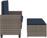 Garden Bench Deck Bench Patio Bench with Cushions and Footstool Gray Poly Rattan - Photo 6