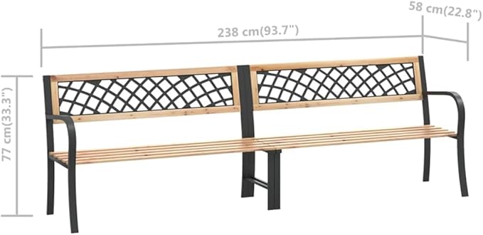 Patio Benches Twin Patio Bench 93.7" Chinese Fir Wood,Durable Wooden Patio Bench for Gardens and Outdoor Spaces Outdoor Furniture & Accessories