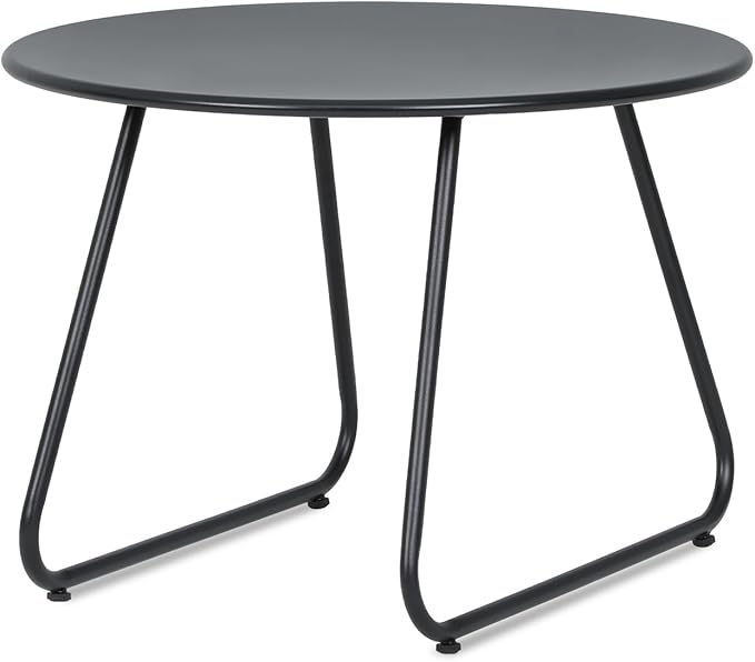 Athena Collection Outdoor Patio Side Table, Small Round Metal Outdoor Patio Coffee Table Waterproof Weather Resistant for Indoor, Outside, Bistro, Balcony, Porch, Garden, Black
