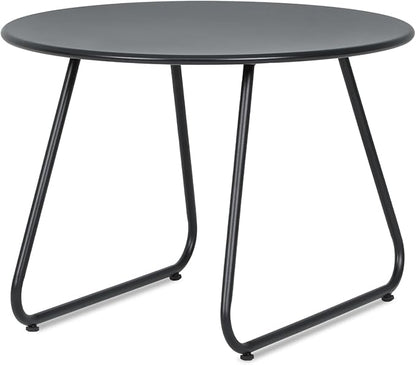 Athena Collection Outdoor Patio Side Table, Small Round Metal Outdoor Patio Coffee Table Waterproof Weather Resistant for Indoor, Outside, Bistro, Balcony, Porch, Garden, Black