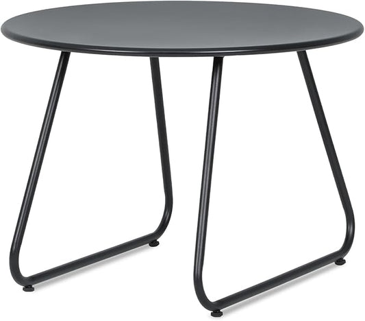 Athena Collection Outdoor Patio Side Table, Small Round Metal Outdoor Patio Coffee Table Waterproof Weather Resistant for Indoor, Outside, Bistro, Balcony, Porch, Garden, Black