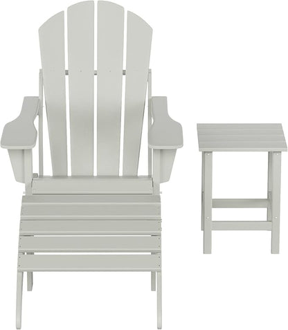 WestinTrends Malibu Outdoor Lounge Chairs, 3-Pieces Adirondack Chair Set with Ottoman and Side Table, All Weather Poly Lumber Patio Lawn Folding Chair for Outside Pool Garden Backyard, Sand