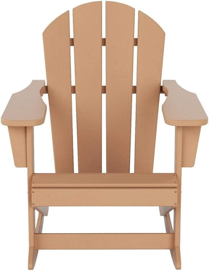 Costaelm Outdoor Adirondack Chair, All Weather Resistant Classic Balcony Chair and Fire Pit Chairs, Adirondack Plastic Outdoor Porch Furniture Rocking Chair High Back HDPE Poly Lumber, Teak