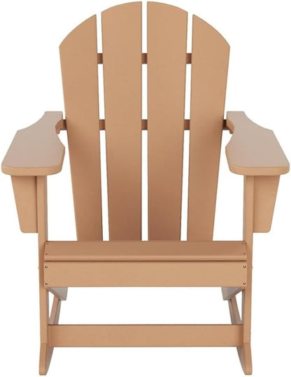 Costaelm Outdoor Adirondack Chair, All Weather Resistant Classic Balcony Chair and Fire Pit Chairs, Adirondack Plastic Outdoor Porch Furniture Rocking Chair High Back HDPE Poly Lumber, Teak