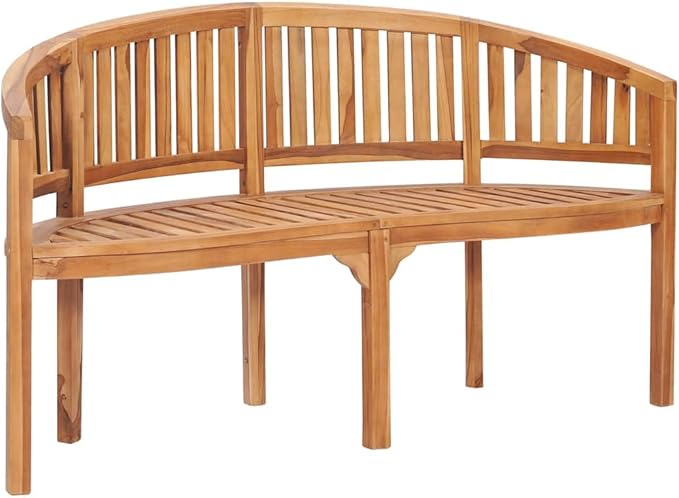 vidaXL Teak Wood Banana Bench - Stylish 3-Seater Patio Garden Furniture with Durable Weather Resistance, Comfortable Seating Design & Customizable Finish