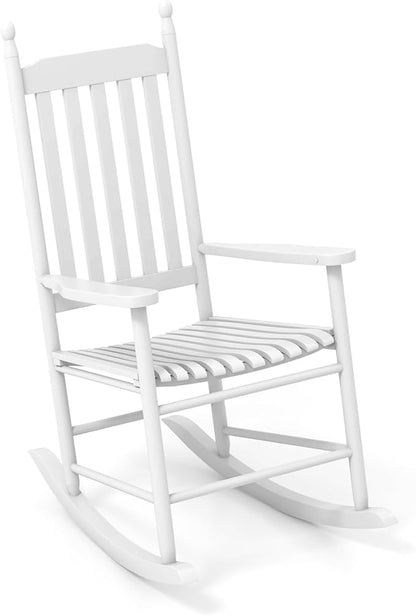 Giantex Outdoor Rocking Chair, All Weather Patio Rocker w/Solid Rocking Base & High-Back, Slatted Seat & Back, Acacia Wood Porch Rocker, Wooden Patio Rocking Chair for Backyard, Poolside