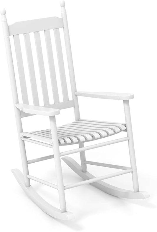 Giantex Outdoor Rocking Chair, All Weather Patio Rocker w/Solid Rocking Base & High-Back, Slatted Seat & Back, Acacia Wood Porch Rocker, Wooden Patio Rocking Chair for Backyard, Poolside