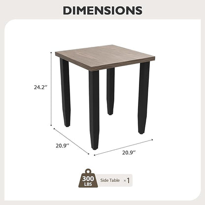 EAGLE PEAK Modern Outdoor Table, Patio Table with Wood Grain Top for Deck, Porch, Balcony, Garden, Square Side Table