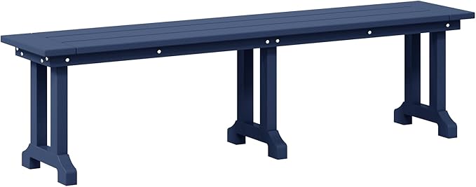 Costaelm Outdoor Benches Weatherproof, Park Long Bench Poly Lumber Backless for Entryway Front Porch Garden Bench Seat for Patio, Navy Blue