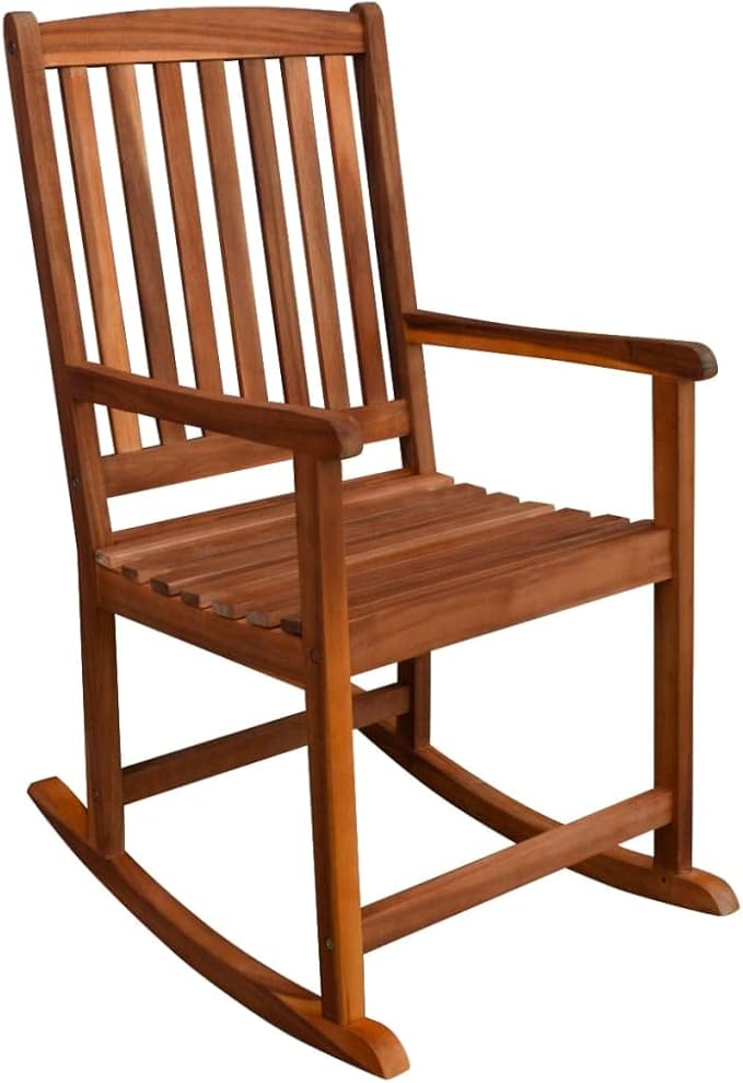 Light Brown Acacia Wood Rocking Chair with Polyester Cushions, 4 Outdoor Patio Furniture Pieces for Garden Balcony Relaxation, Smooth Finish Rustic Design, Easy Assembly