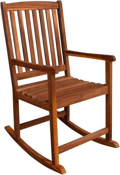 Light Brown Acacia Wood Rocking Chair with Polyester Cushions, 4 Outdoor Patio Furniture Pieces for Garden Balcony Relaxation, Smooth Finish Rustic Design, Easy Assembly
