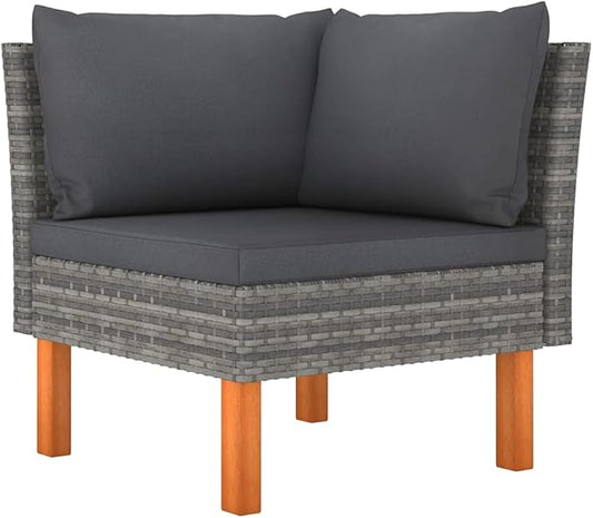 Outdoor Sectional Sofa in Grey Poly Rattan 25.4"x25.4"x26.4" Modular Couch with Soft Cushions for Patio, Balcony, Living Room and Garden Corners