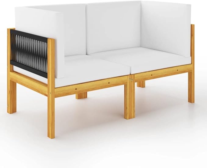 2-Seater Acacia Wood Garden Bench with Weather-Resistant Cushions, Modern Outdoor Patio Furniture for Balcony Terrace, Comfortable Seating with Removable Covers and Sturdy
