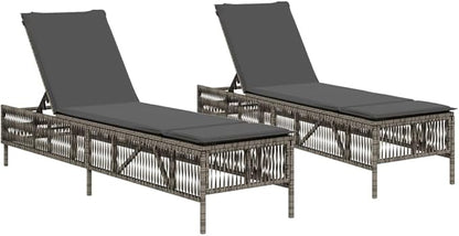 Grey PE Rattan Outdoor Chaise Lounge 77.9"x21.7"x37.8" Adjustable Backrest with Removable Cushions Steel Frame for Garden Pool Balcony