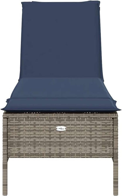 Gray Adjustable Outdoor Chaise Lounge 78x21.7x15 in PE Rattan Patio Recliner for Garden, Balcony or Poolside Sunbathing with Removable Cushion