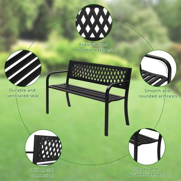 47" Outdoor Bench, 2-Person Garden Benches for Outdoors, All-Weather HIPS Garden Bench,Garden Bench Outdoor Bench Patio Bench for Outdoors Porch Clearance Work Entryway Furniture for Yard 120x52x76cm