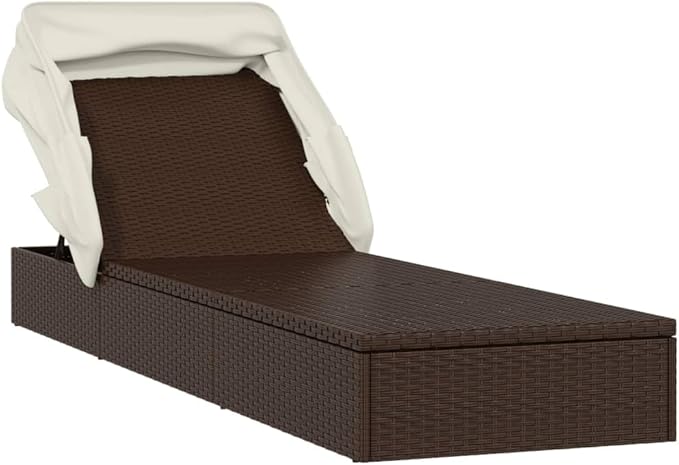 Sunbed Brown PE Rattan, Powder-Coated Steel 83.9x24.8x38.2 in Beach Chair Recliner Chair for Decks Beaches - Photo 3