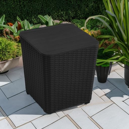 YITAHOME Outdoor Coffee Table with Extra Storage 11.5 Gallon Resin Rattan Side Table for Patio Decor,Cushions(Black) | Extra Storage, Patio Decor, Cushions