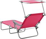 Foldable Pink Outdoor Chaise Lounge for Poolside, Aluminum Steel Recliner Sunbed 74x28x10 in - Photo 4