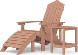 Adirondack Chair Set with Detachable Footstool and Side Table Brown HDPE Outdoor Patio Furniture for Garden Backyard - Photo 3