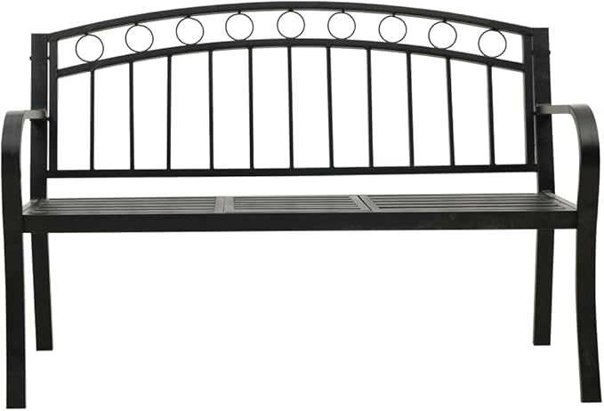 Modern Garden Bench with Table, Black Powder-Coated Steel, Medium Size, Durable Outdoor Furniture for Patio, Balcony, Backyard, Compact Design, Sturdy Construction,