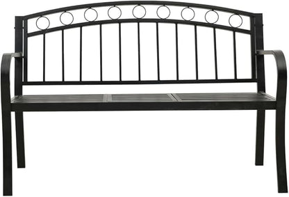 Modern Garden Bench with Table Black Powder-Coated Steel Durable Outdoor Furniture Compact Design for Limited Spaces Sturdy Construction Integrated Table Versatile Use Easy