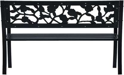 49.2-inch Metal Garden Bench, Vintage Floral Black Steel Outdoor Bench for Patio, Porch, Backyard Seating, Weather-Resistant Park Bench for 2 People