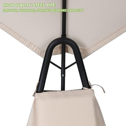 Outdoor Hammock Rocking Chaise Lounge Swing Chair, with Stand and Canopy, Porch Swing w/Soft Cushion Removable Headrest, Outdoor Recliner Rocking Chair for Garden Backyard Poolside (Beige)