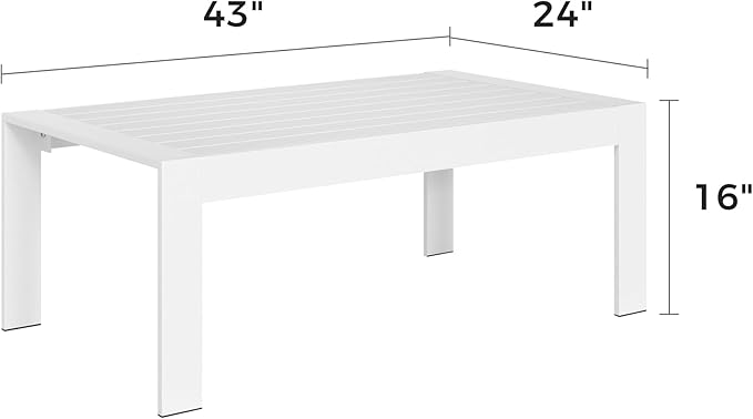 Solaste Aluminum Outdoor Coffee Table, All-Weather Rectangle Metal Patio Coffee Table Furniture for Balcony, Garden - Photo 2