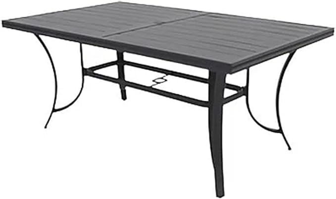 Four Seasons Courtyard Palermo Slat Top Table with Aluminum and Powder Coated Frame and Umbrella Hole for Outdoor Dining Tables, Gray