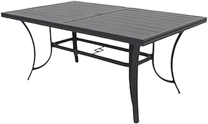 Four Seasons Courtyard Palermo Slat Top Table with Aluminum and Powder Coated Frame and Umbrella Hole for Outdoor Dining Tables, Gray