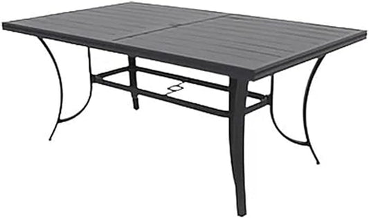 Four Seasons Courtyard Palermo Slat Top Table with Aluminum and Powder Coated Frame and Umbrella Hole for Outdoor Dining Tables, Gray