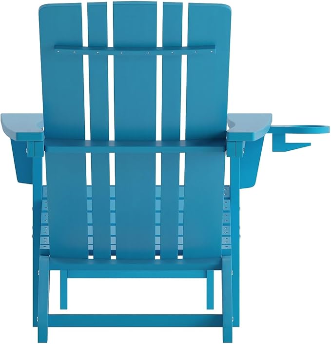 Flash Furniture Halifax Poly Resin Adirondack Chair with Cup Holder and Pull Out Ottoman, All-Weather Poly Resin Indoor/Outdoor Lounge Chair, Set of 2, Blue