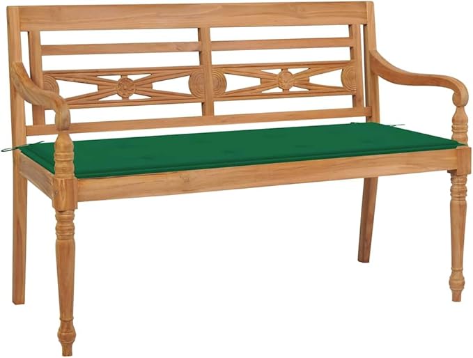 Natural Solid Teak Wood Garden Bench with Cushion and Backrest, Rustic Outdoor Patio Bench for Garden Patio Porch Deck Backyard Entryway, Brown 2-Person Seating Rectangular Sandblasted Finish
