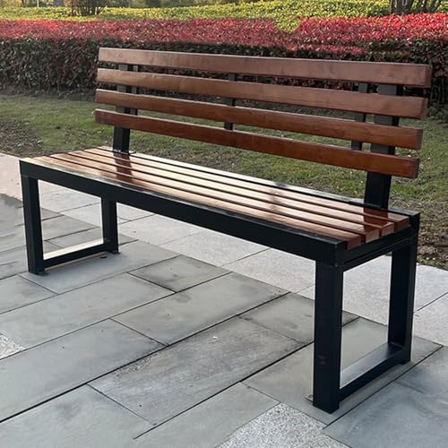 Benches Garden Bench Outdoor Patio Seating Backless Park Chair Lawn Path Slatted Seats,Outdoor Metal Garden Bench 2 3 Person Loveseat Patio Chair with Backrest Solid Wood Seat & Galvanized F