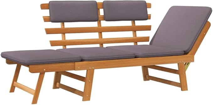 2-in-1 Patio Daybed with Cushion,Park Wooden Bench,Garden Bench,Balcony Bench,Outdoor Furniture,Picnic Bench, for The Front Porch,Deck, Balcony or Backyard,74.8" Solid Acacia Wood