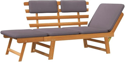 2-in-1 Patio Daybed with Cushion,Park Wooden Bench,Garden Bench,Balcony Bench,Outdoor Furniture,Picnic Bench, for The Front Porch,Deck, Balcony or Backyard,74.8" Solid Acacia Wood