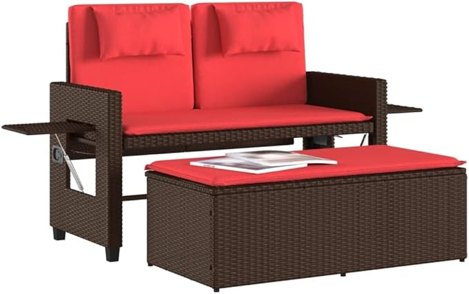 Reclining Patio Bench with Cushions Brown Poly Rattan Porch Bench Outdoor Bench Garden Bench Deck Bench for patios - Photo 4
