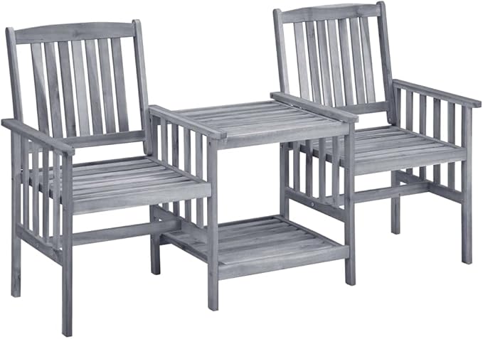 vidaXL Solid Acacia Wood Patio Chairs with Tea Table and Cushions - Outdoor Furniture Bistro Garden Set, Gray/Taupe - Photo 6