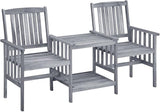 vidaXL Solid Acacia Wood Patio Chairs with Tea Table and Cushions - Outdoor Furniture Bistro Garden Set, Gray/Taupe - Photo 6