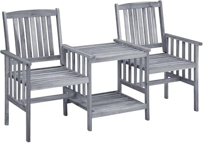 vidaXL Solid Acacia Wood Patio Chairs with Tea Table and Cushions - Garden Seats for Patio and Outdoor - Gray and Bright Green